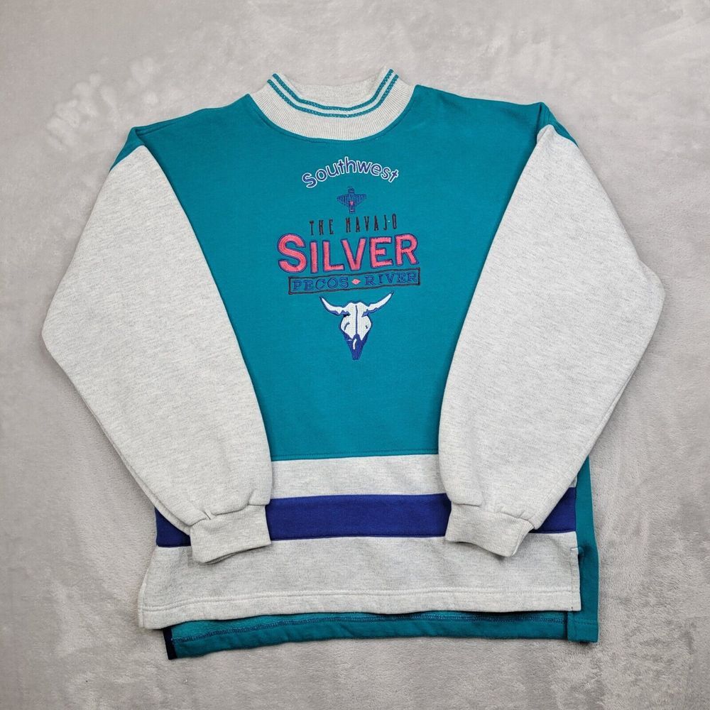 IZOD Sweater Boys XL Vintage Sweatshirt Aztec‎ Tribal Navajo Silver Pecos River